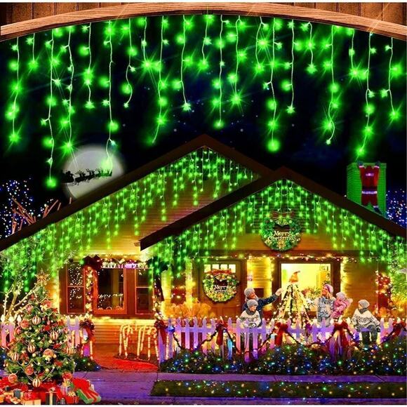 Christmas Lights Decorations Outdoor 640 LED 8 Mode 120 Drops Green 65.5ft Timer - Picture 1 of 6